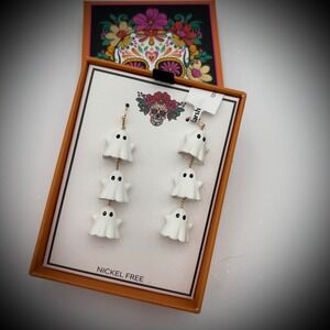 Triple Ghost Dangle HALLOWEEN  Earrings Halloween‎ Sugar Skull Gift Box